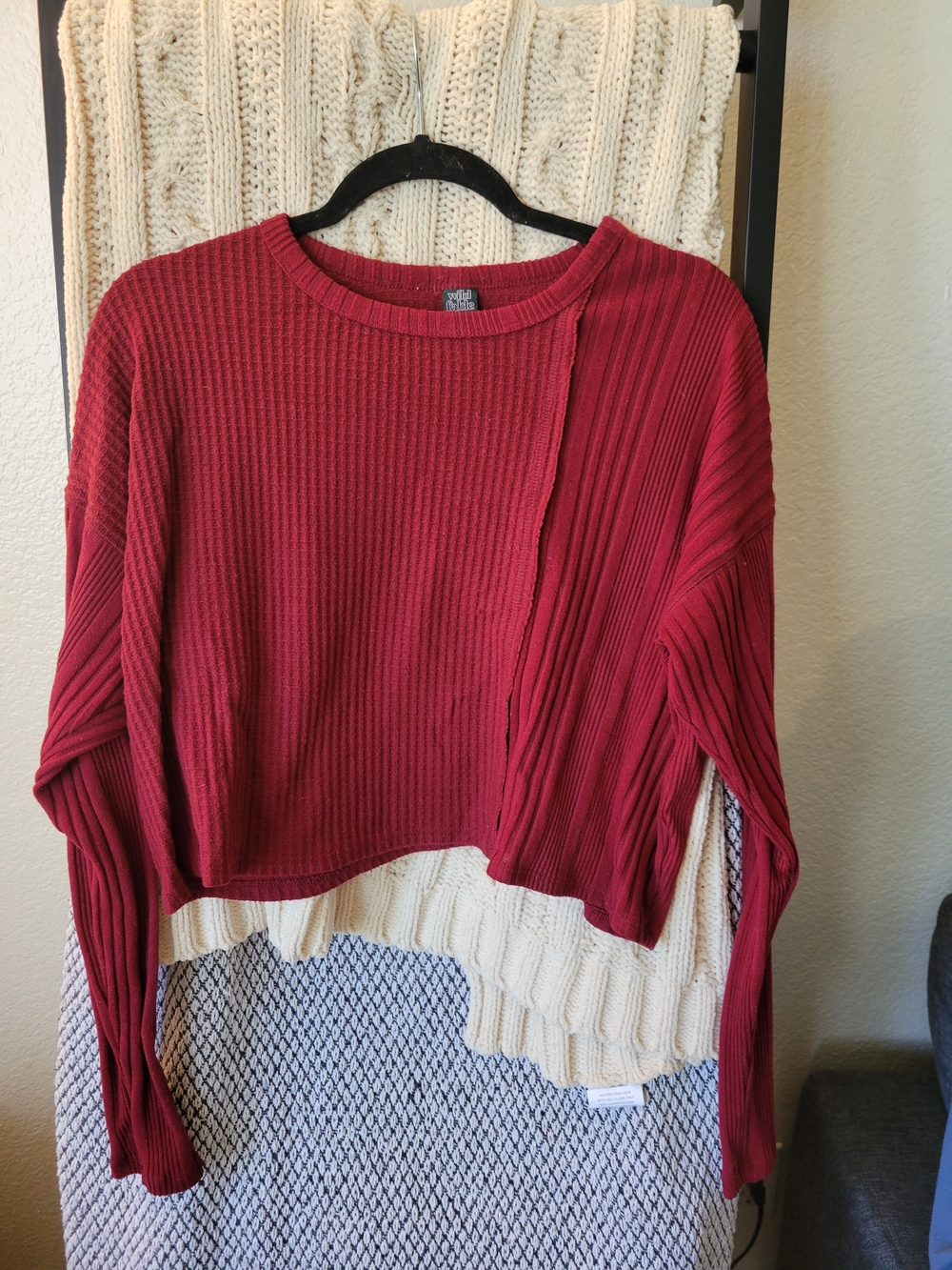 wild fable Ribbed Cropped Sweater in Wine
